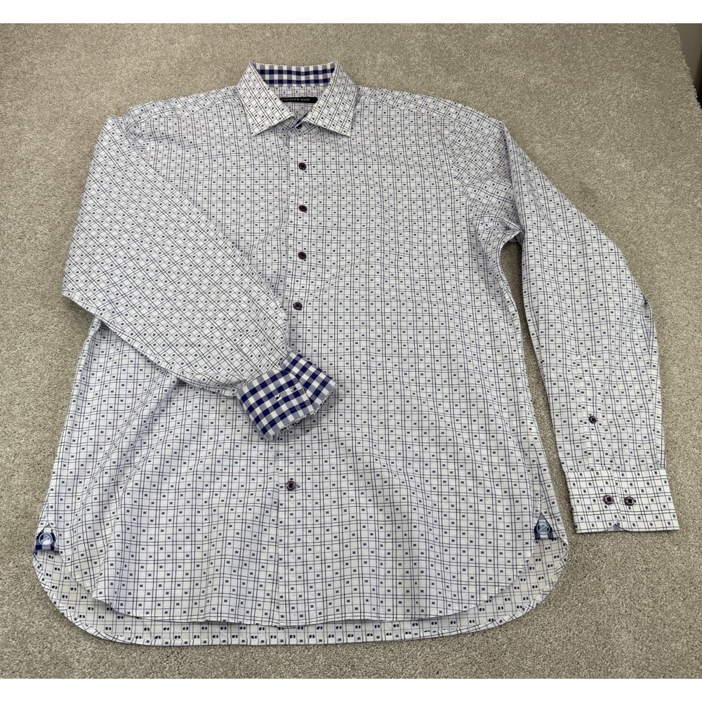 Hammer Made Men XL 43/17 Dress Shirt Blue White Block Long Sleeve Flipped Cuff